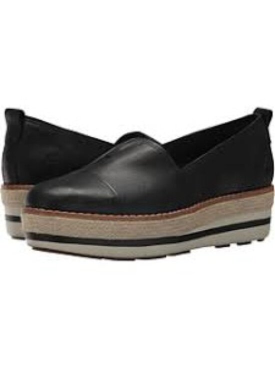 Timberland Shoes - Timberland Emerson Point Black Leather Platform Espadrille Slip On Womens 10